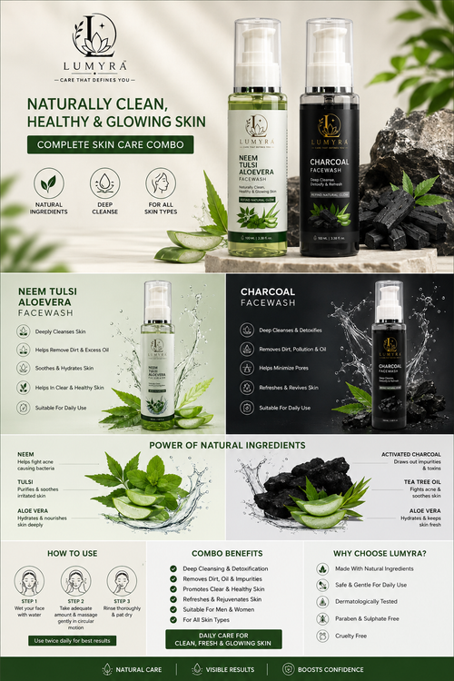 LUMYRA Face Wash Combo Pack (Neem Tulsi Aloe Vera + Charcoal) – 100ml Each
