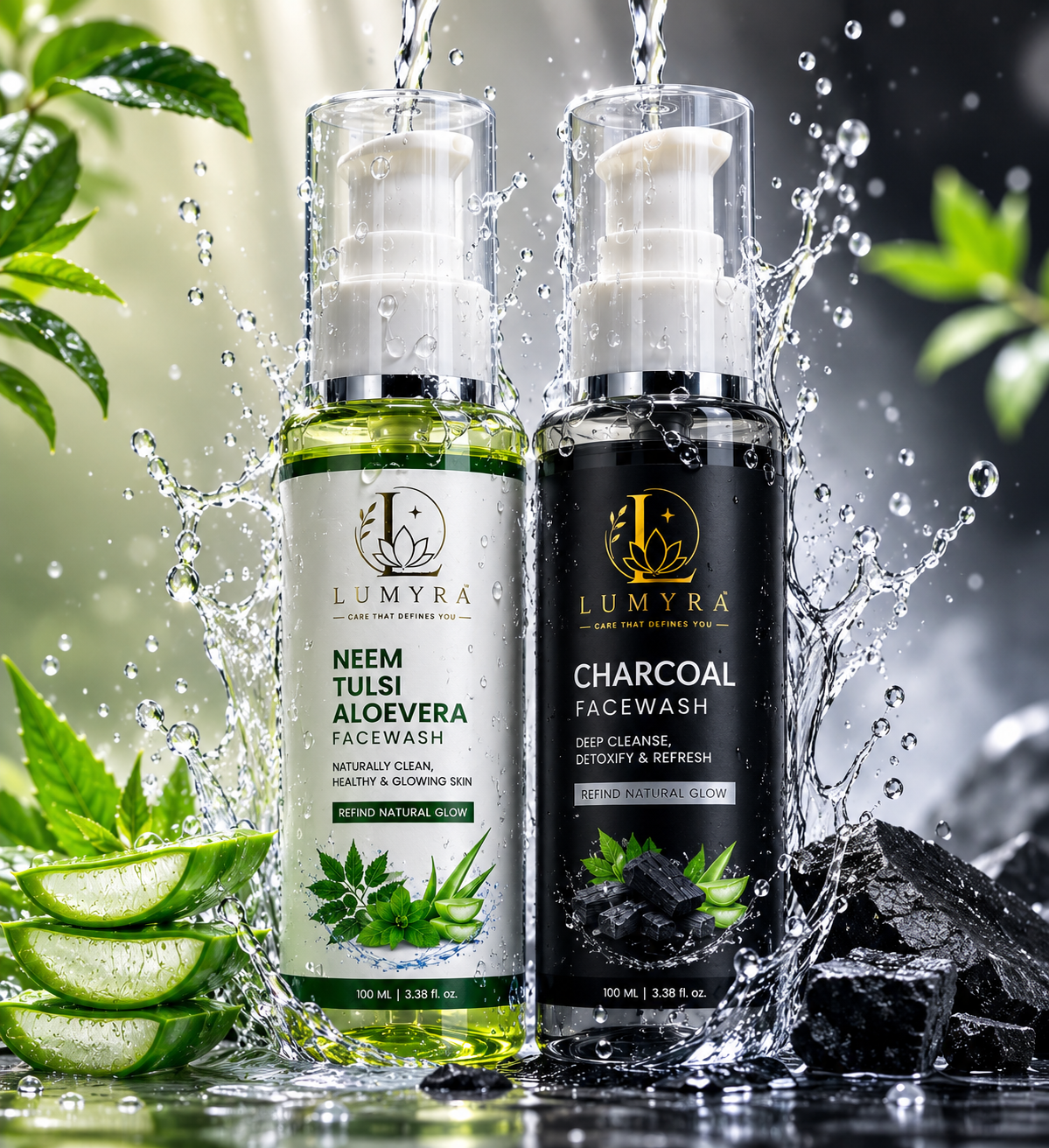 LUMYRA Face Wash Combo Pack (Neem Tulsi Aloe Vera + Charcoal) – 100ml Each