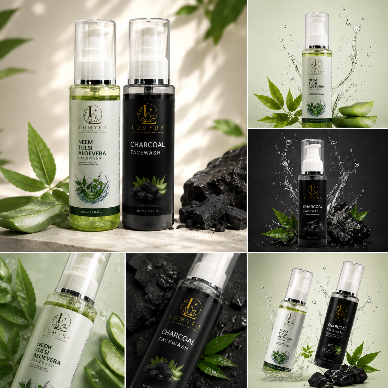 LUMYRA Face Wash Combo Pack (Neem Tulsi Aloe Vera + Charcoal) – 100ml Each